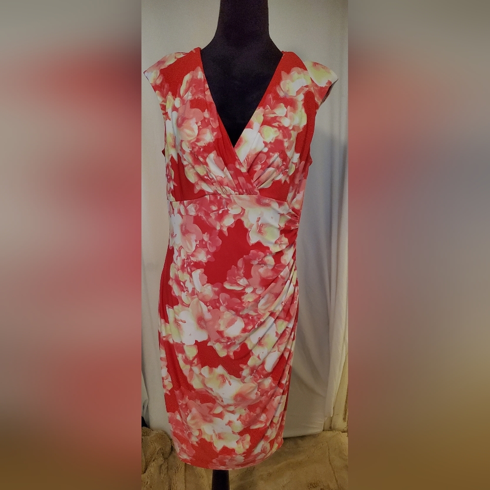 Ralph Lauren Double RL Red and White V-Neck Bodycon Midi